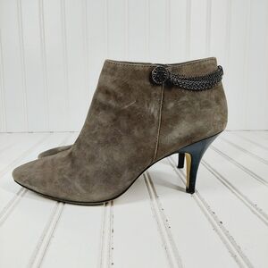 Anne Klein Julezzk Brown Suede Leather Pointy Toe Heeled Ankle Boots C1003